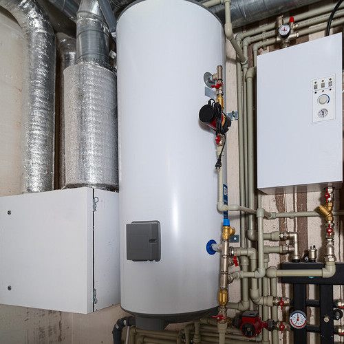 a water heater in a utility room